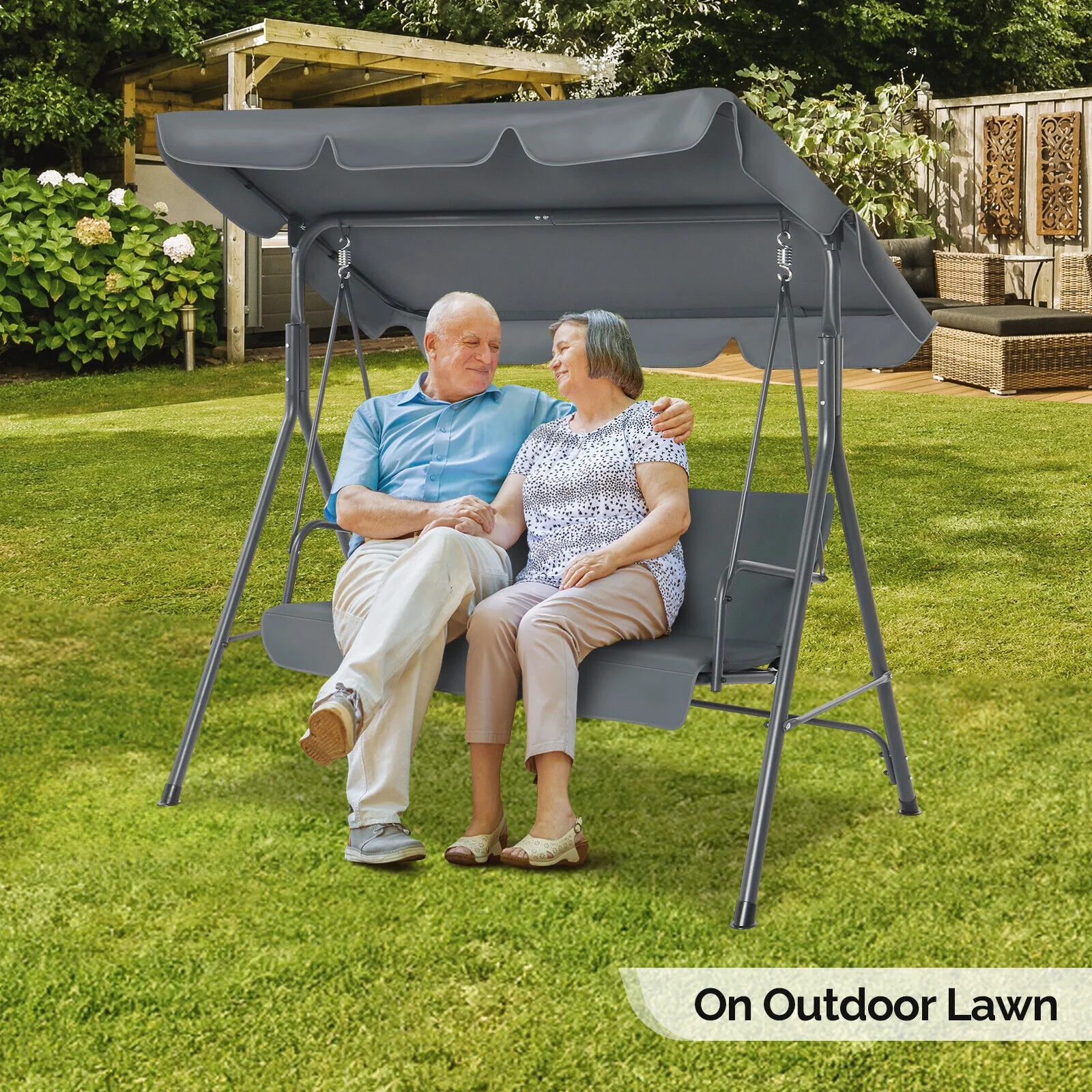 3-Person Outdoor Swing Chair Garden Lounge Seat Patio Porch Canopy Bench Lawn