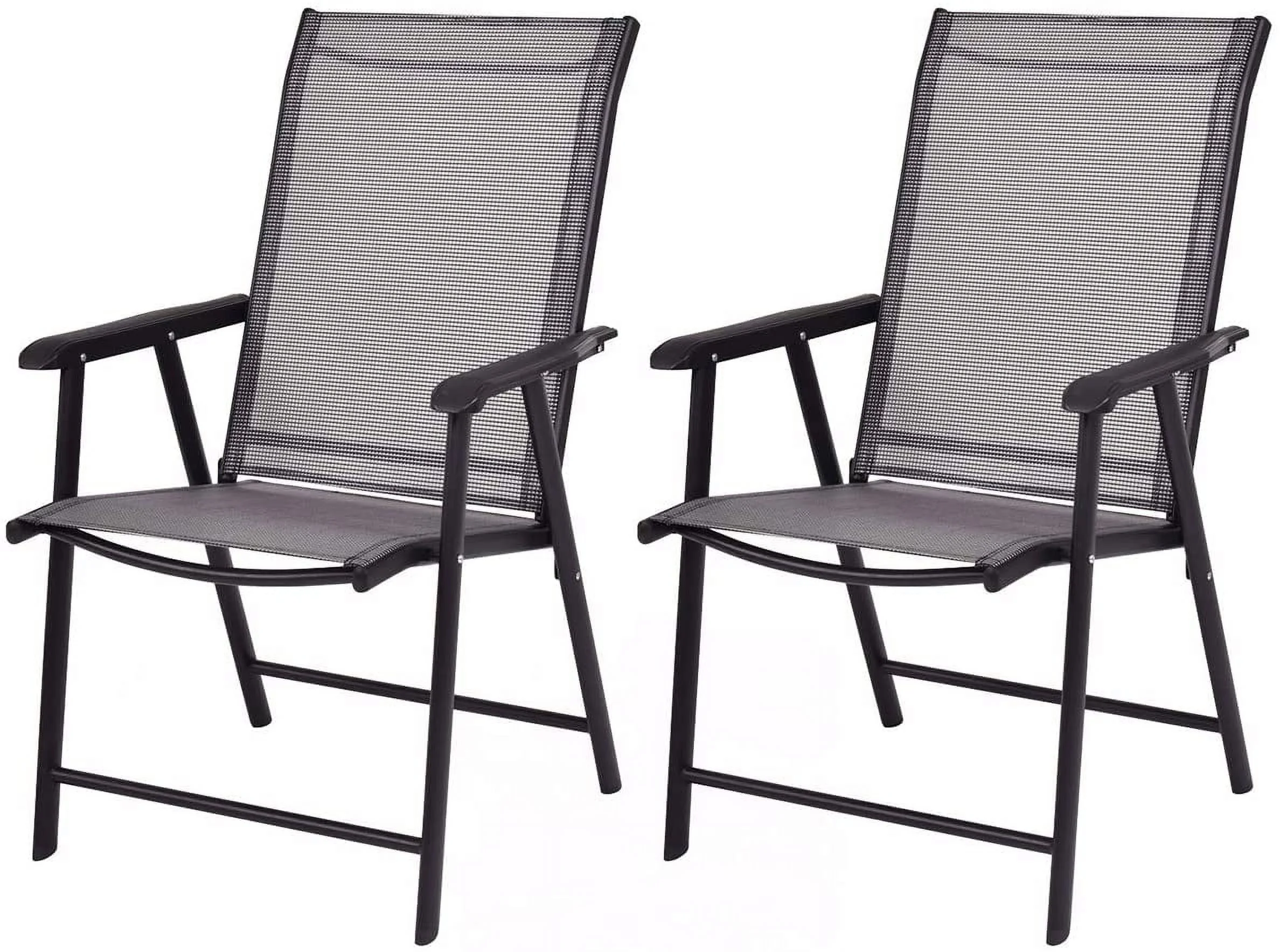 Giantex Set of 2 Patio Folding Chairs, Outdoor Chairs with Armrest, Portable Dining Chairs for Porch Camping Pool Beach Deck Lawn Garden, 2-Pack Patio Sling Chairs, Metal Frame, Grey