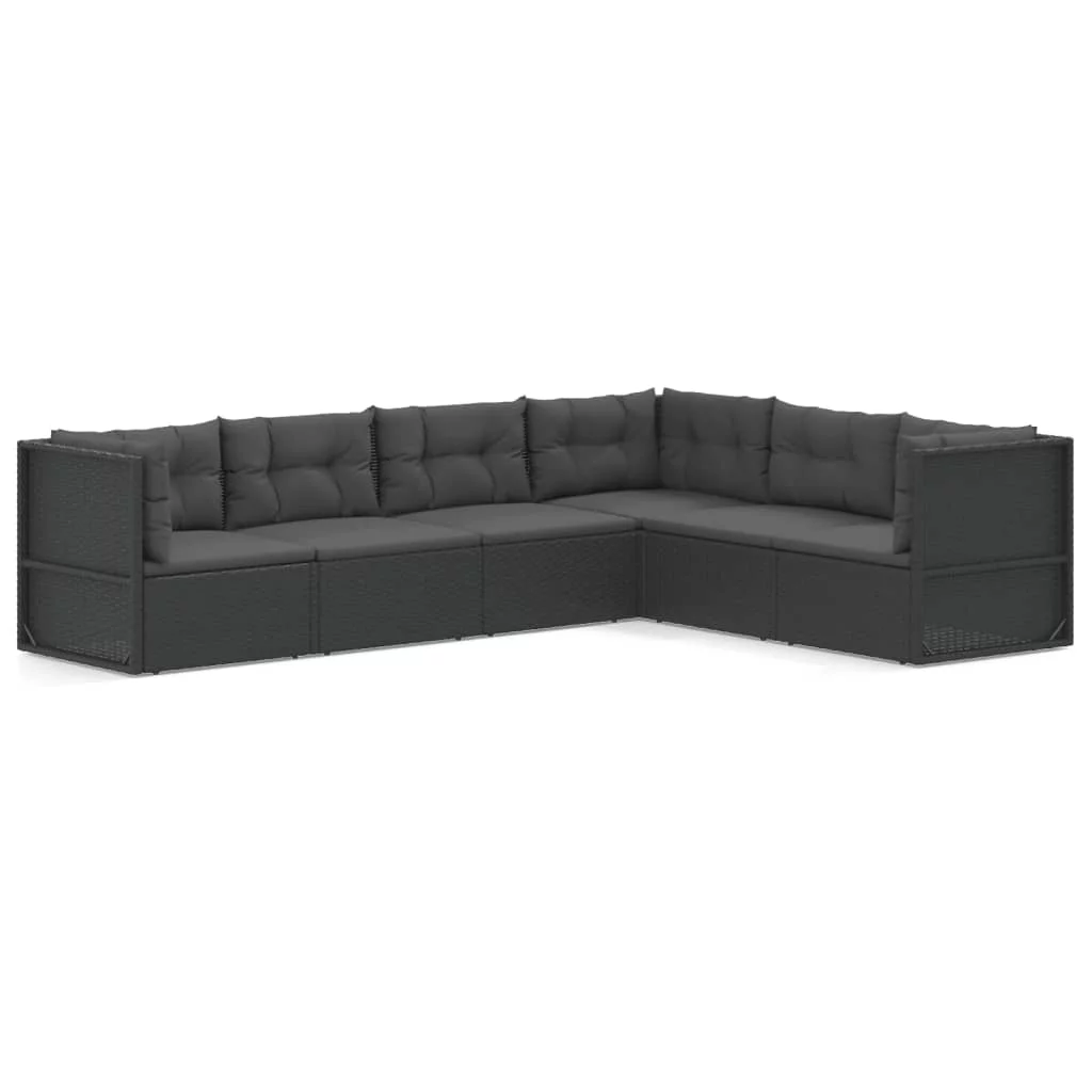 Anself 6 Piece Patio Set with Cushions Black Poly Rattan