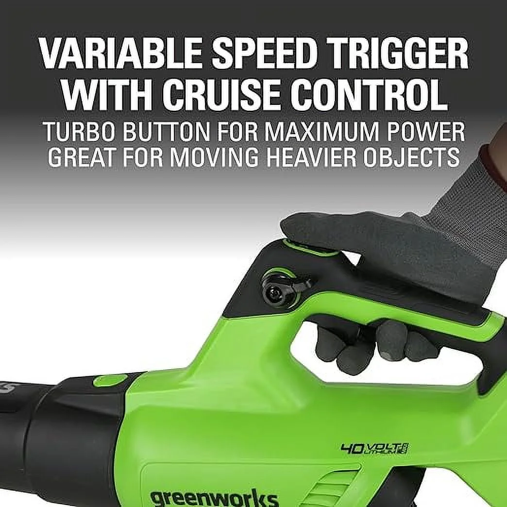 Open Box Greenworks 40V 120 MPH 500 CFM Cordless Leaf Blower TOOL ONLY BLF349 - GREEN