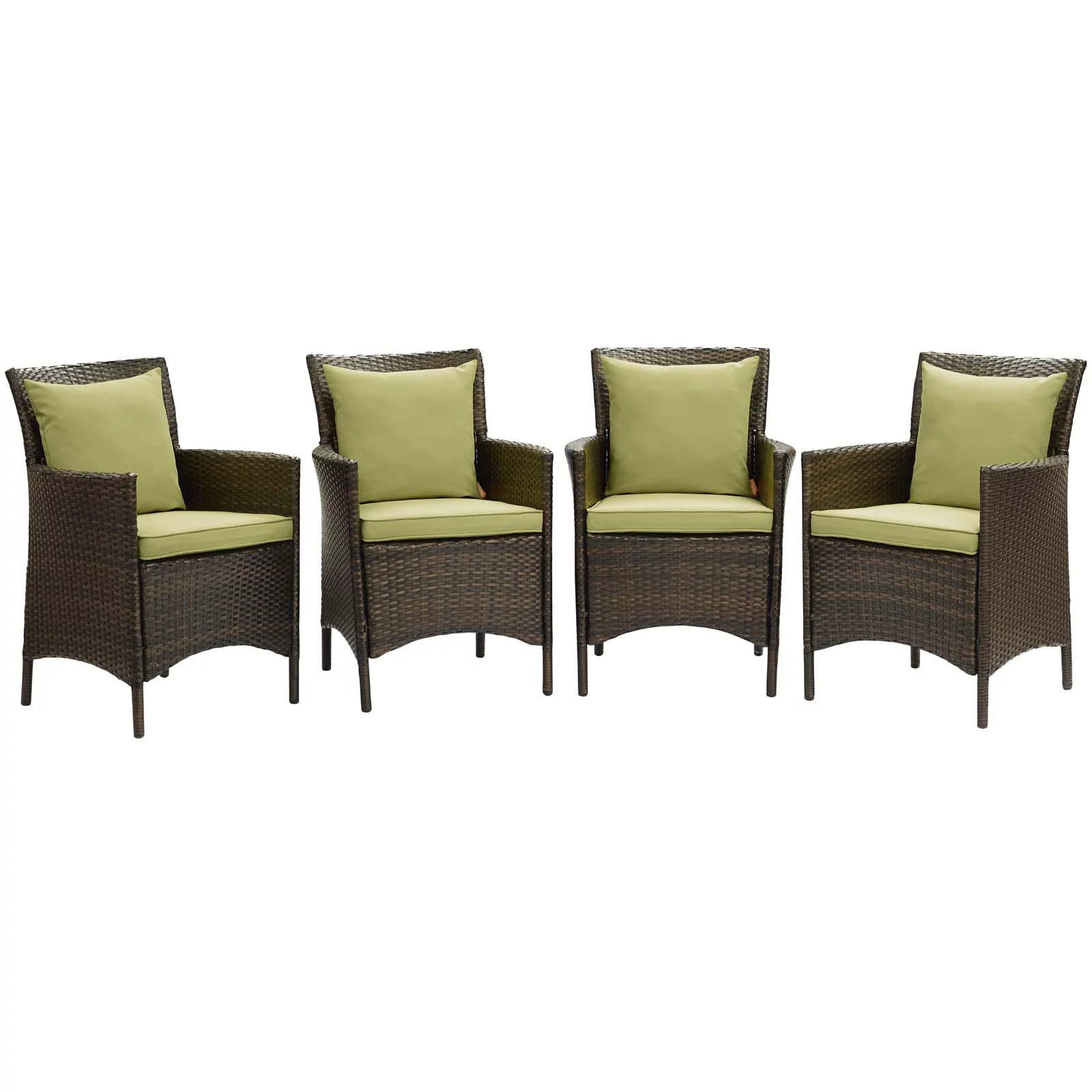 Modway Conduit Outdoor Patio Wicker Rattan Dining Armchair Set of 4 in Brown Peridot