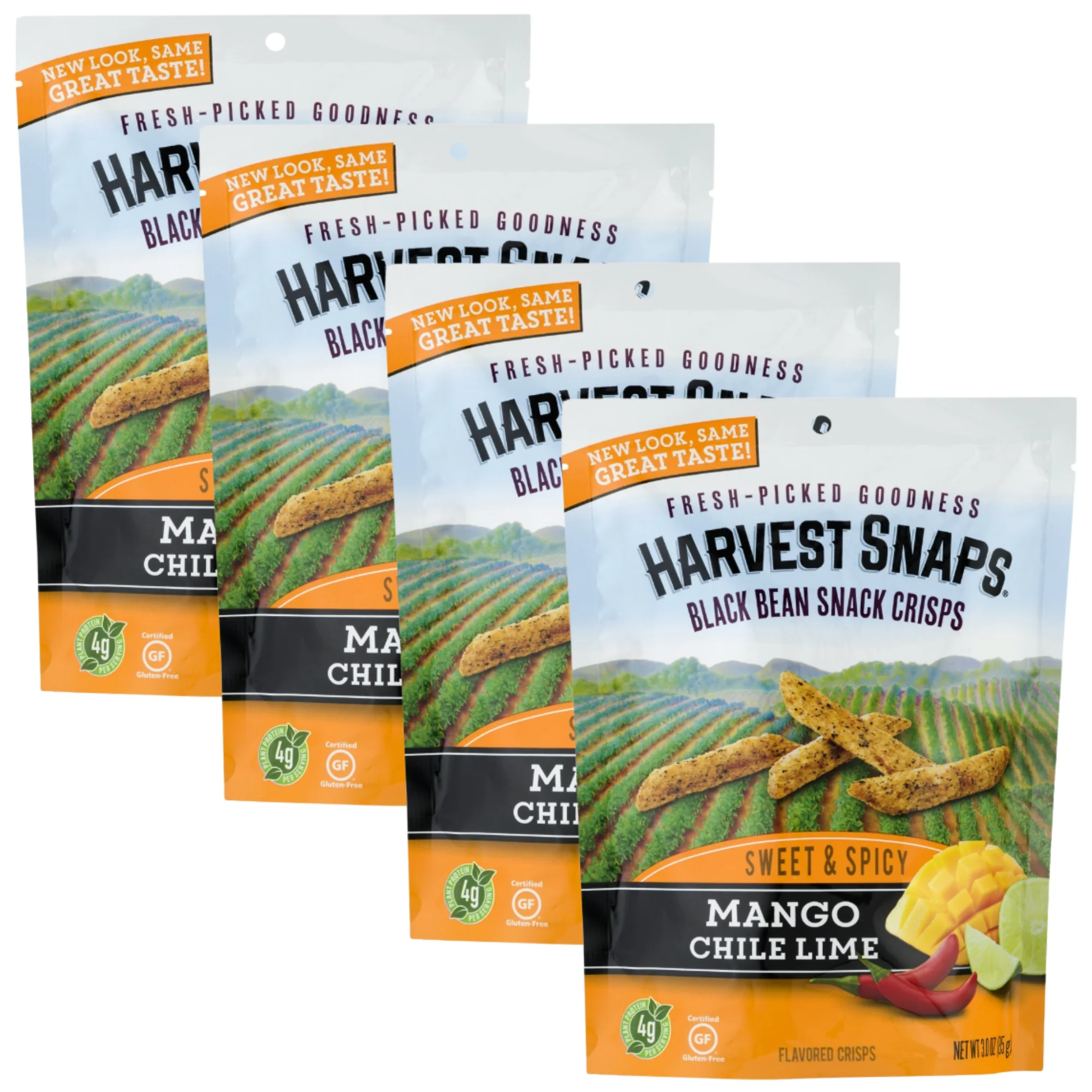 FSSTAM Mango Chili Lime Flavored Black Bean Snack Crisps, Sweet and Spicy Healthy Snacks, Plant-Based, Baked Not Fried, Gluten-Free, 3.0 Oz, Pack Of 4(with Exclusive FSSTAM Booskie)