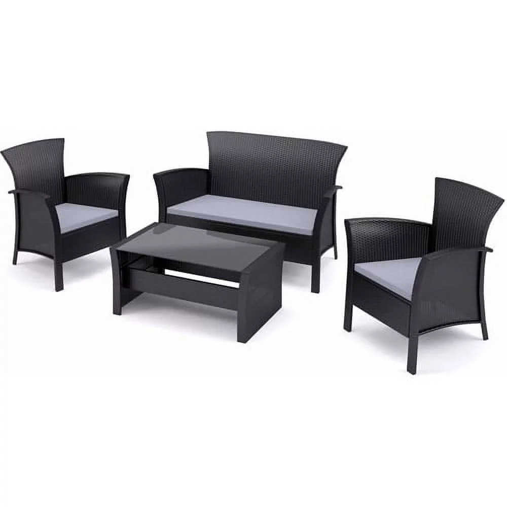 CorLiving Cascade 4-Piece Patio Set, Black Rope Weave