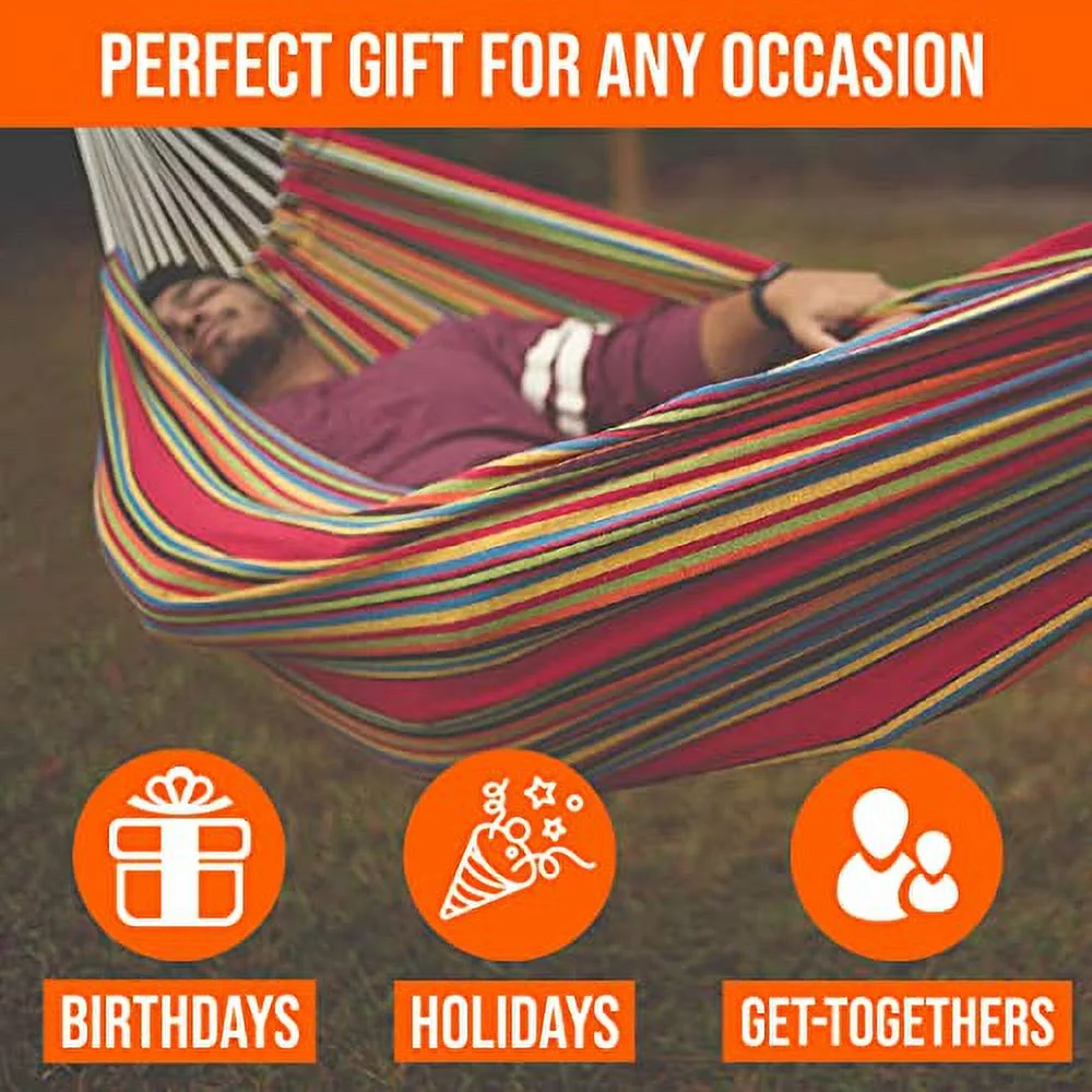 Castaway Living Large Red Multicolor Stripe Brazilian Double Hammock with Matching Storage Bag, Designed in The USA, Perfect for Backyard, Patio, Bedroom, Beach & More