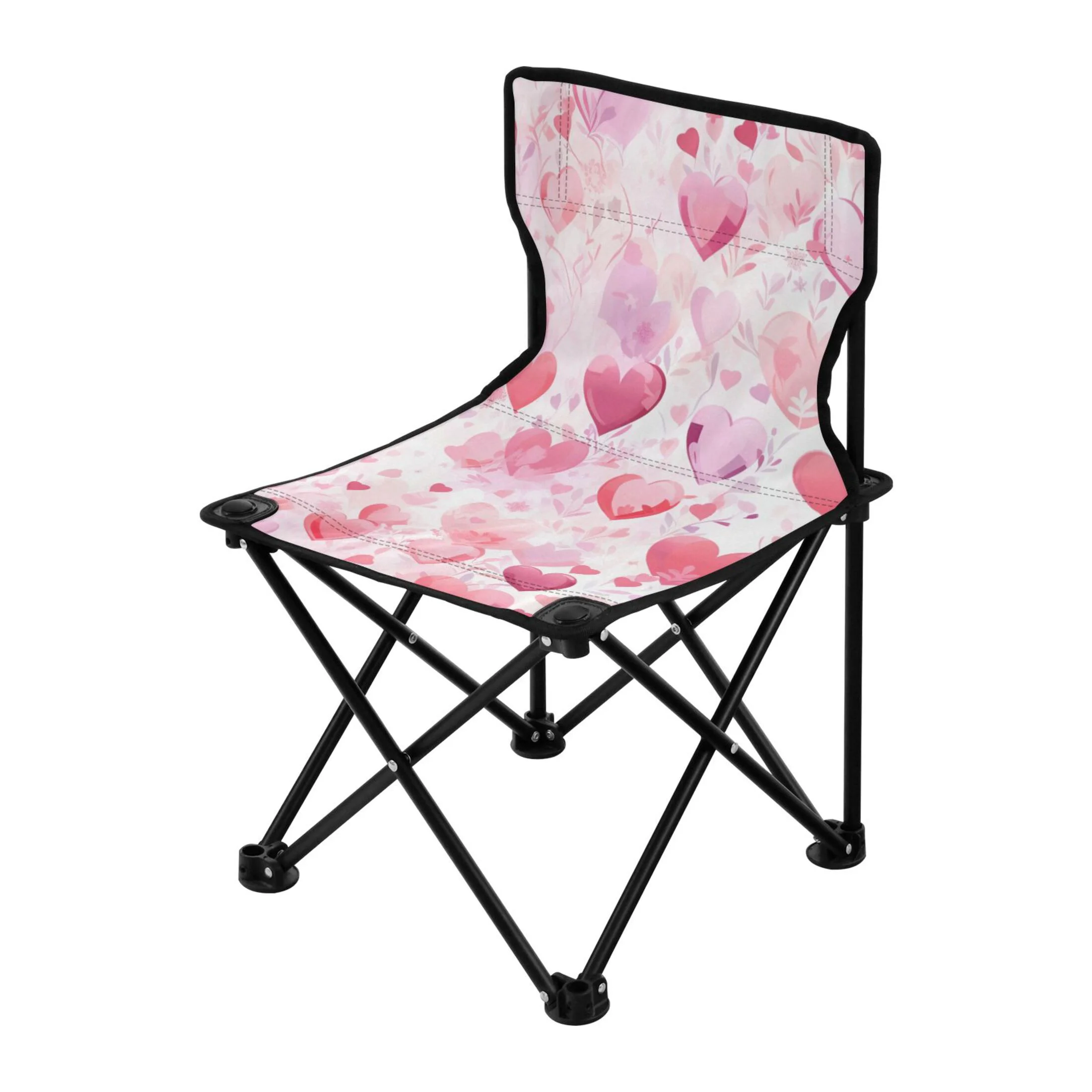 Pink Loving Heart Portable Camping Chair Outdoor Folding Beach Chair Fishing Chair Lawn Chair with Carry Bag Support to 220LBS