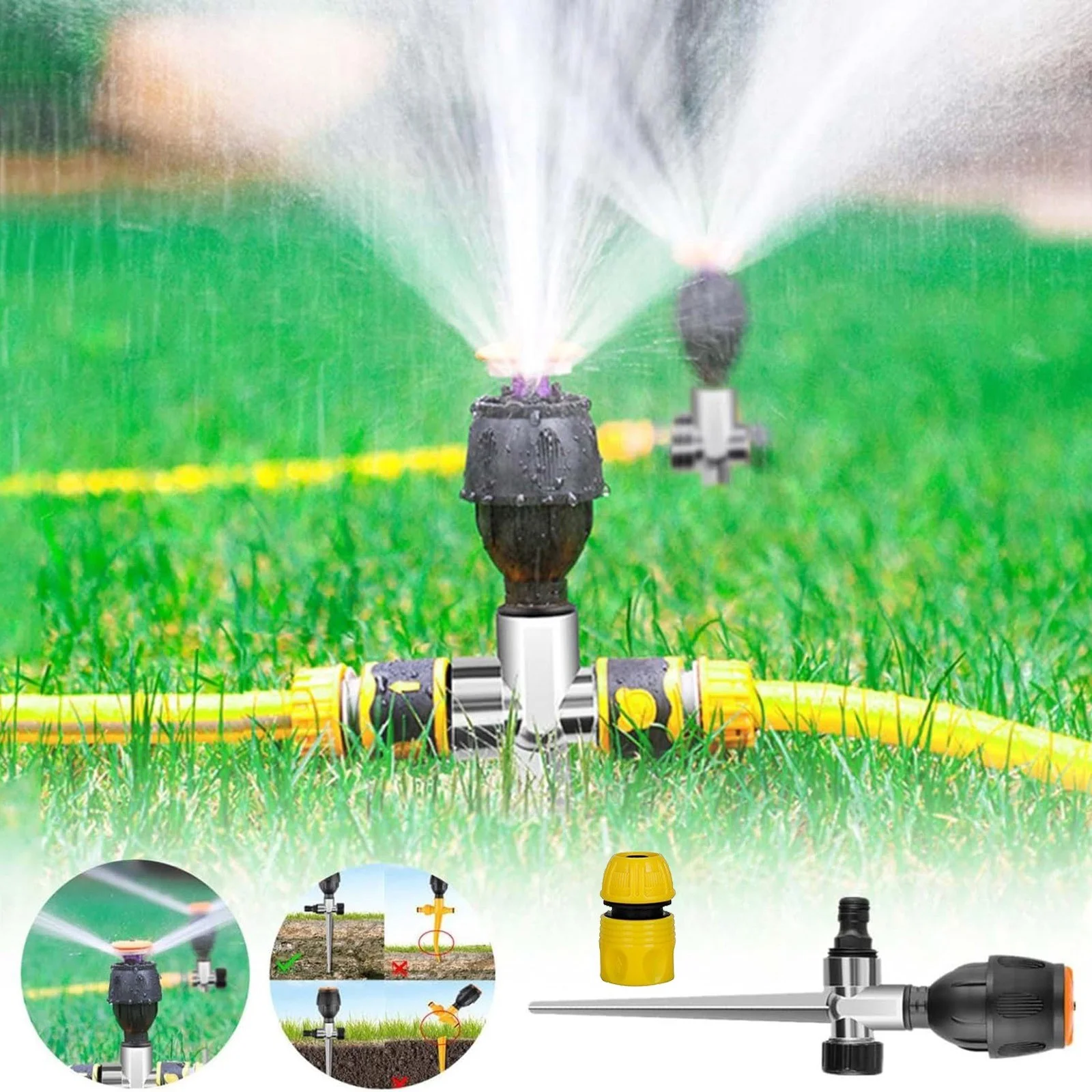 LLQkigsxse Sprinkler Guards for Lawns Courtyard Alloy Floor Mounted Sprinkler Head 4 Point Mag Mid Range Sprinkler Head 360 Automatic Rotating Sprinkler Boyfriend Birthday Gift Ideas