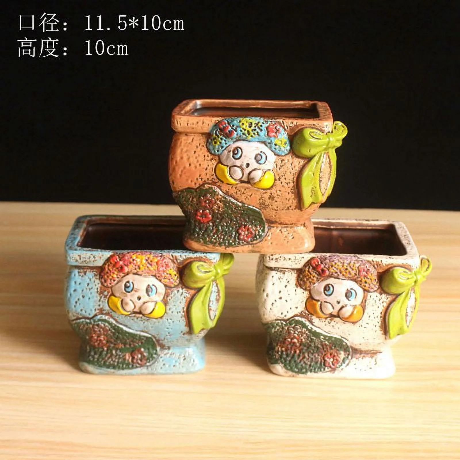 LivNxt Creative Hand-Painted Ceramic Succulent Plant Pot, Korean-style Planter for Succulents