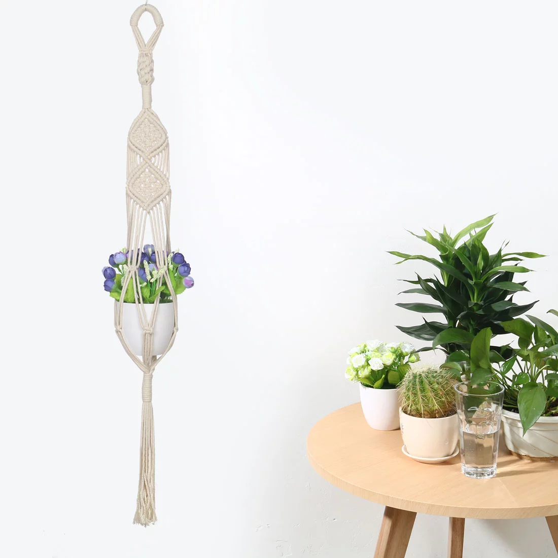 Macrame Wall-mounted Plant Hanger Hanging Rope Basket 29.5 Inch Length 2 Pcs