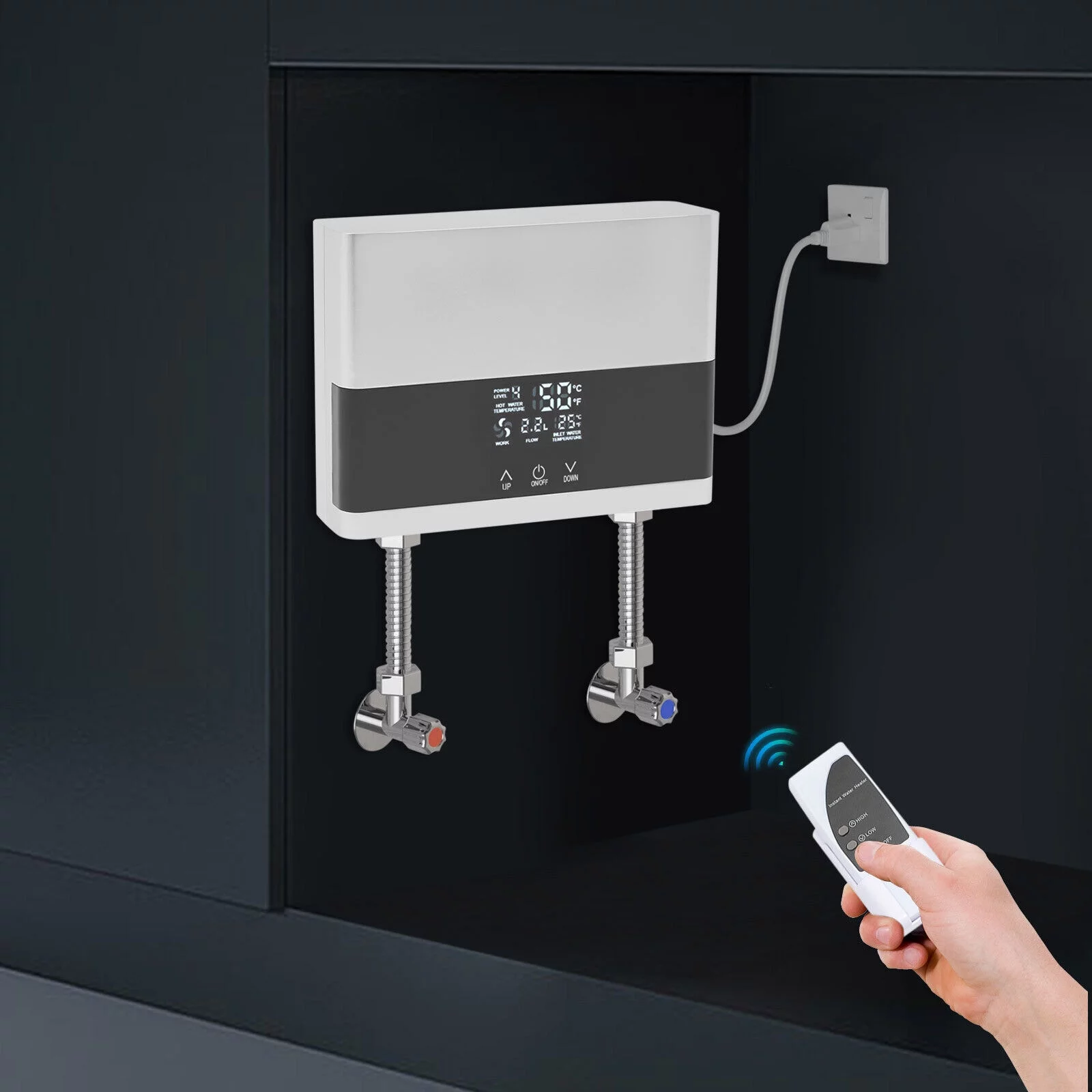 Electric Tankless Water Heater 110V Constant Temperature Instant Hot Water Heater 4000W Silver/White