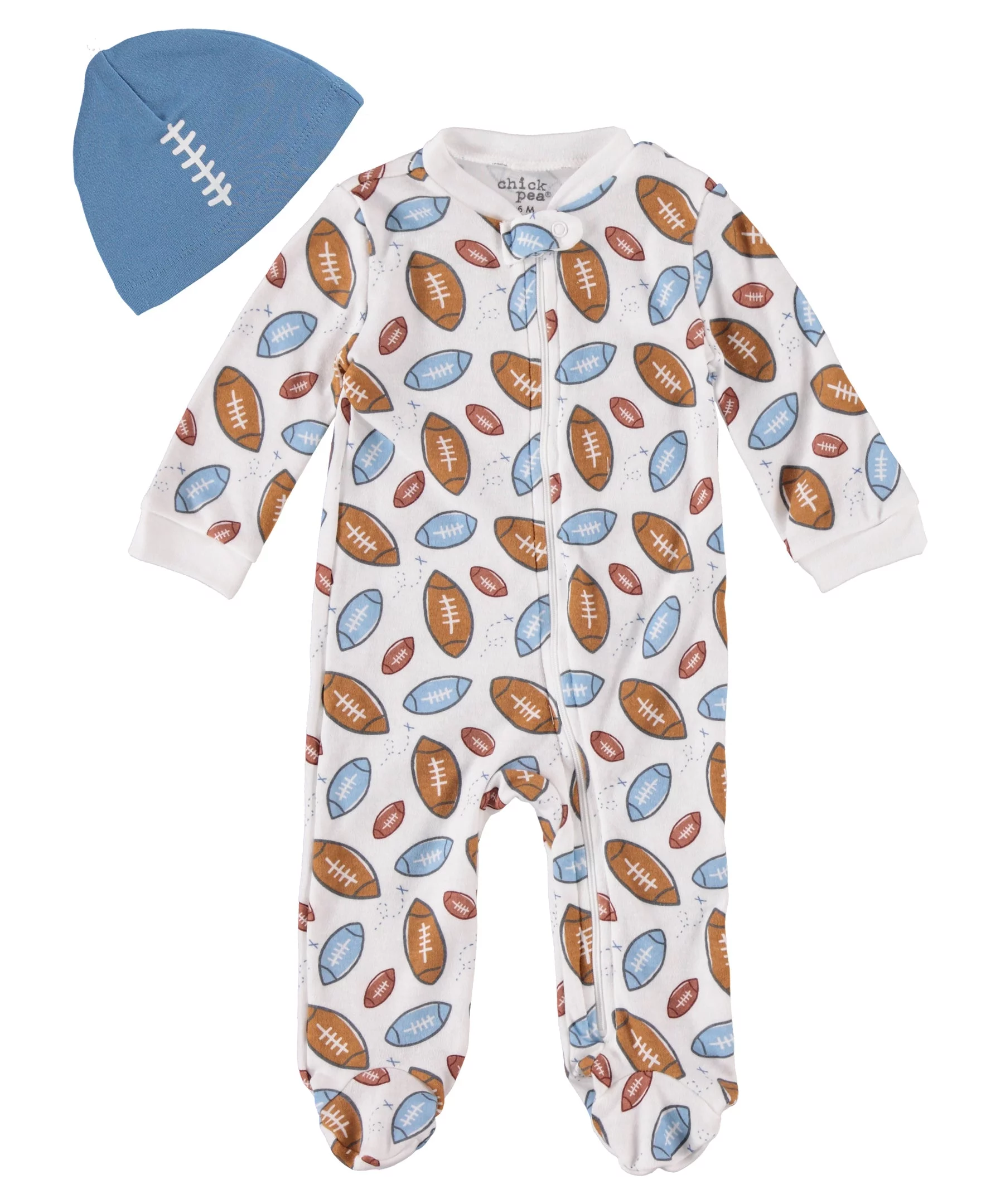 Baby Boy Baby Clothes Footed Pajama Set for Sleep and Play 2 PC Set Football Sports Star 6-9M
