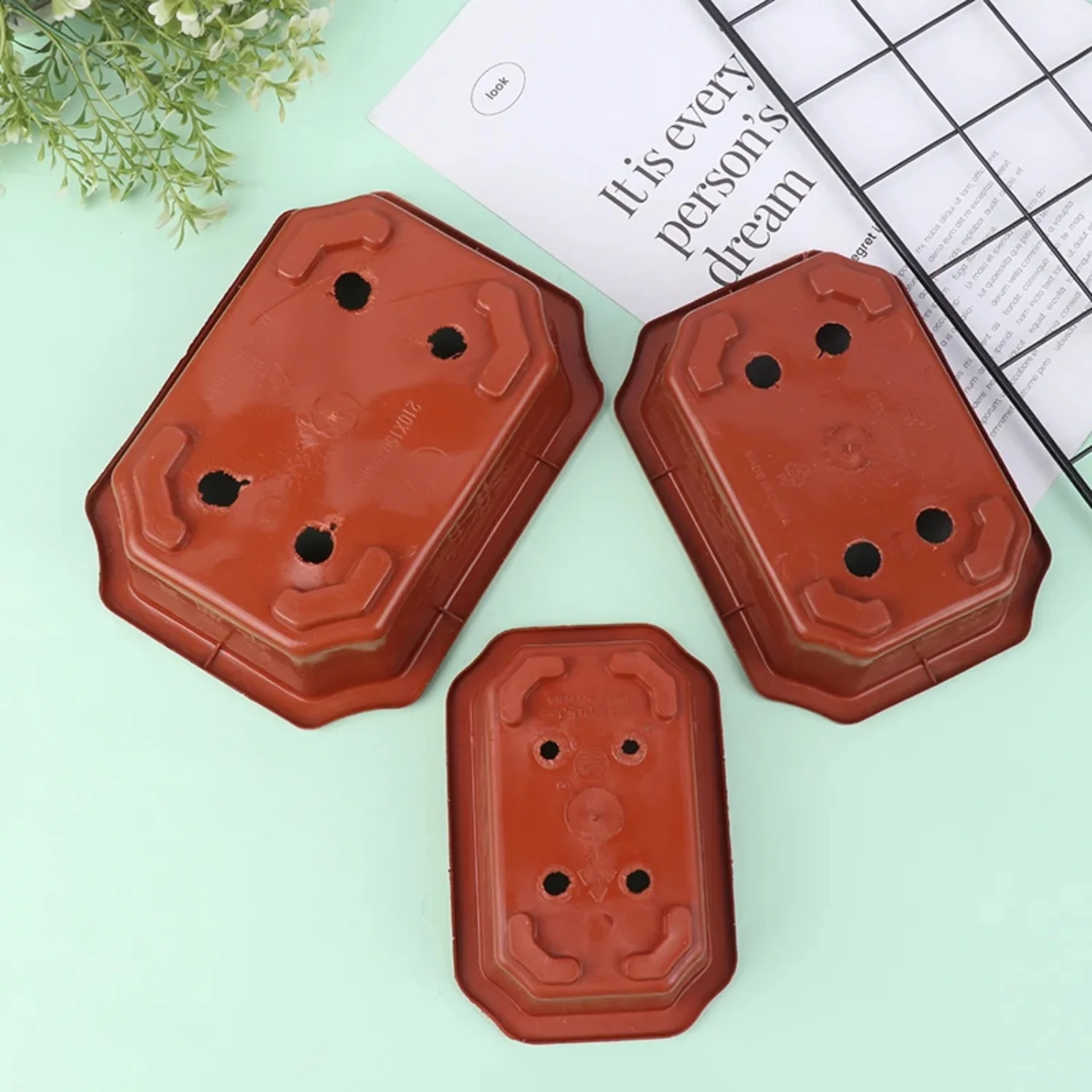 Vintage Rectangular Classical Bonsai Pots - Set of 2 Plastic Bonsai Plant Growing Containers - Decorative Cactus and Flower Pot for Gardening