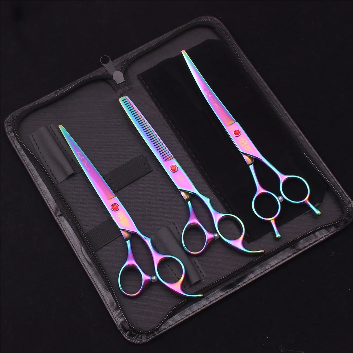 Dog Grooming Scissors Kit 7” Japan Stainless Pet Curved Scissors Thinning Scissors Straight Shears Chunker Z3002