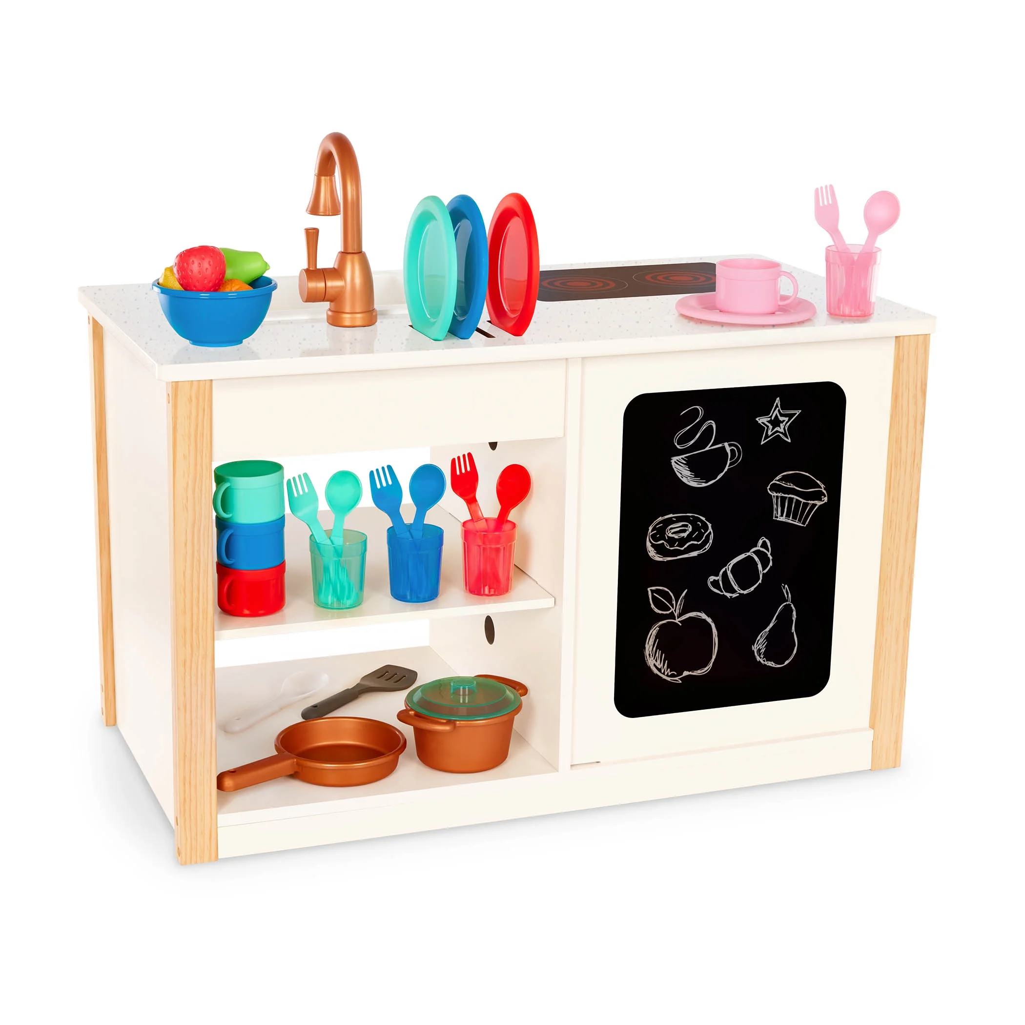 Battat Two n' One Kitchen Café with Dishes and Chalkboard, Toddler and Preschool Toys