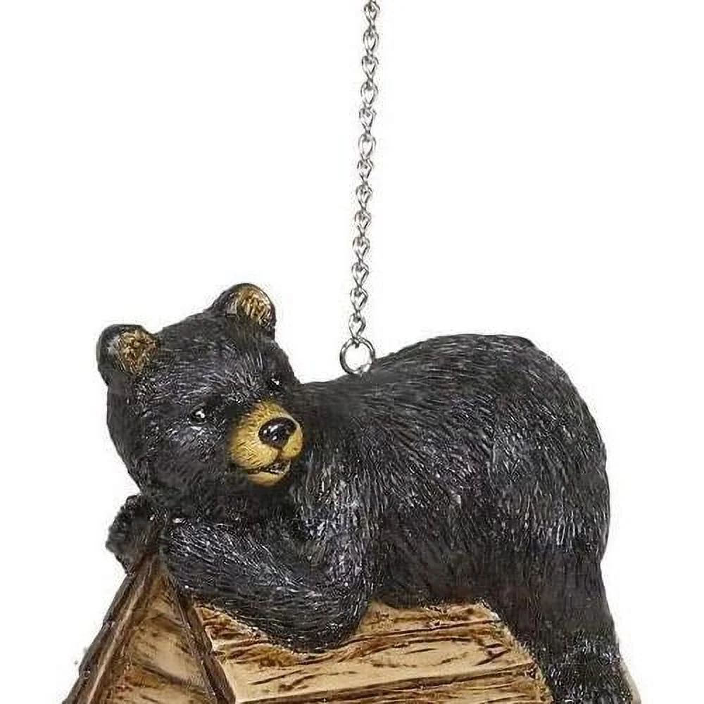 Corporation ZEN748 Resting Bear On Log Cabin house, 8 Inch Tall, Black/Brown