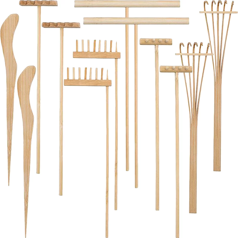 12 Pcs Sand Rake Set Decor Mini Tools Miniature Miniture Decoration Office Rakes Desktop Bamboo