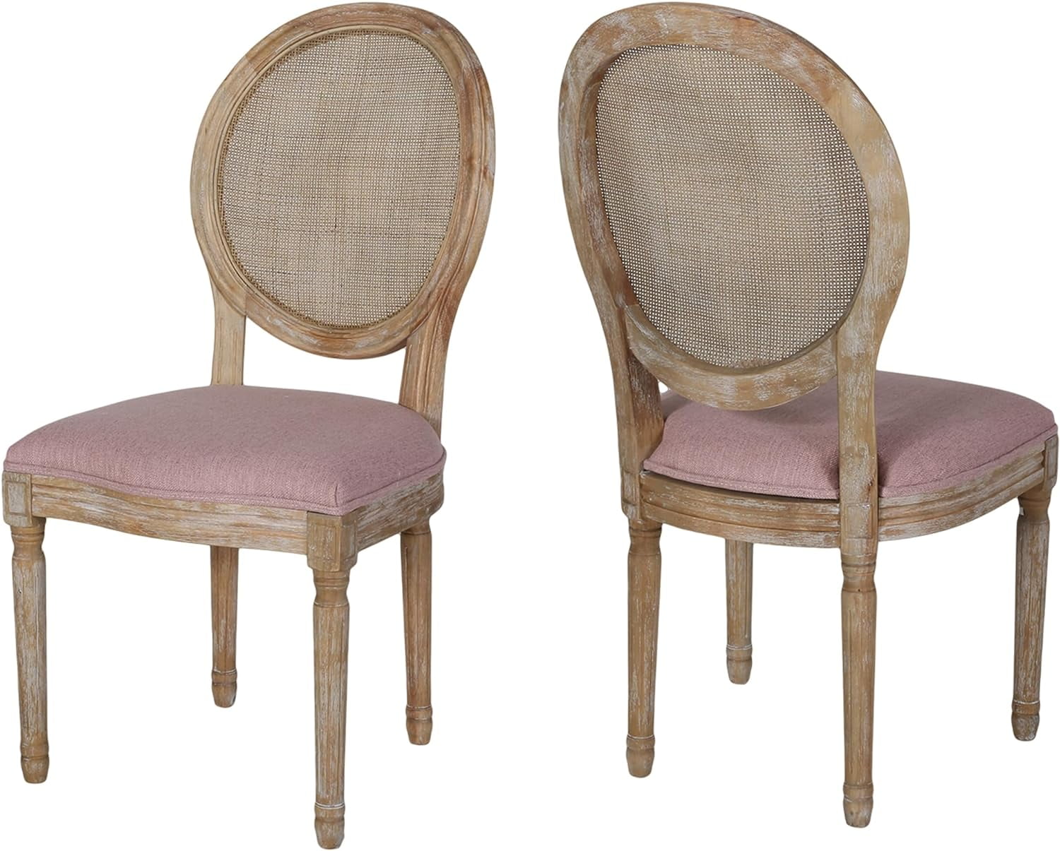 Camilo Wooden Dining Chair With Wicker And Fabric Seating (Set Of 2), Light Blush And Natural