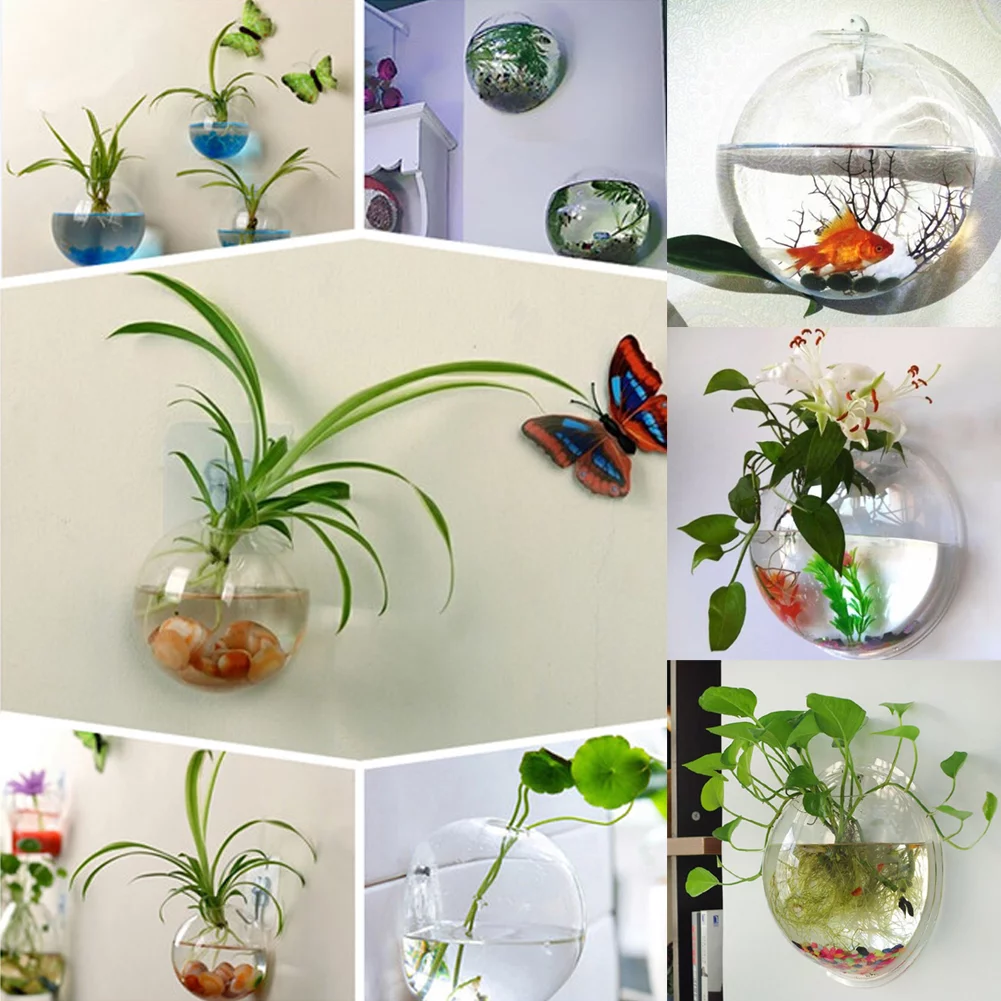hirigin Wall-Mounted Glass Flower Pot Transparent Globe Shape Hanging Vase Planter