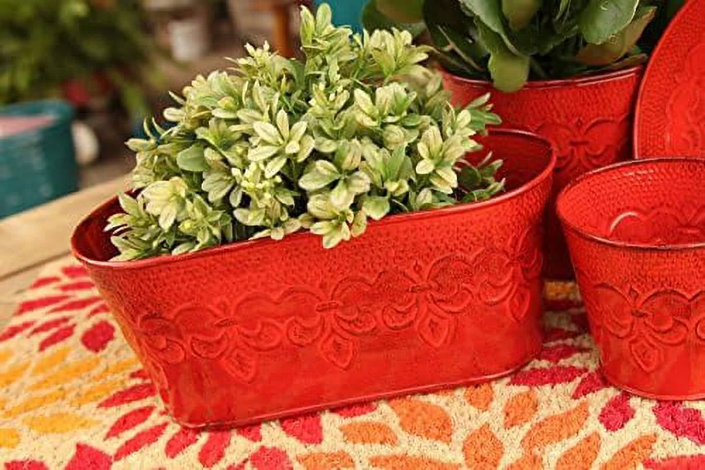 MPT01895 Fleur De Lis Series Metal Oval Planter Flower Pot, 10