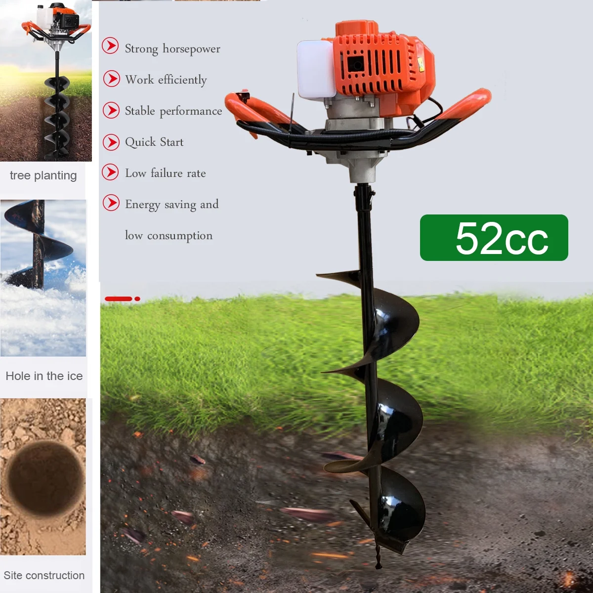 ECUTEE Gas Powered Fence Post Hole Digger 52cc Earth Auger Digger with 8