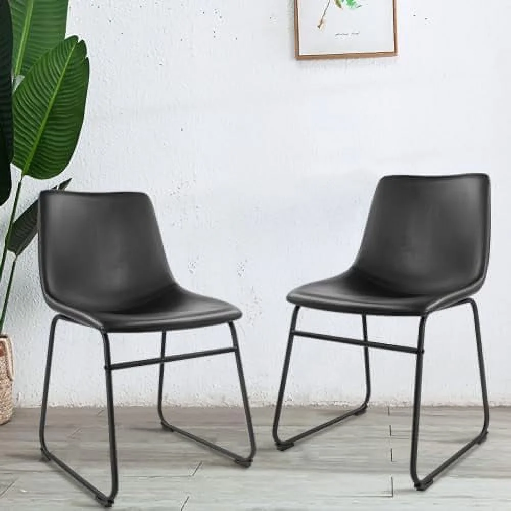 QYFZBIM Dinning Chairs  Faux Leather Industrial Chair Counter Height Chair Metal Legs with Footrest Kitchen Chair for Home  Coffee Shop Patio Dining Chair Height 19\u2019\u2019 (Black  2p