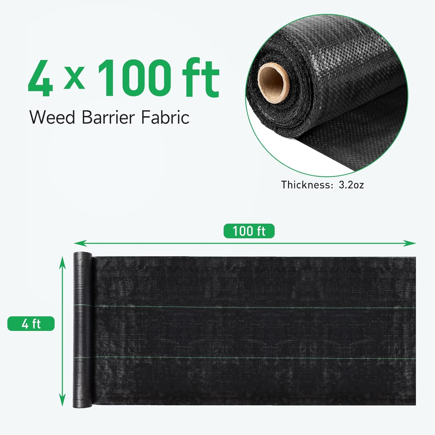 4x100ft Weed Barrier Landscape Fabric Heavy-Duty, 3.2oz High-Density Woven Landscape Fabric for Garden, Lawn, Pathway Weed Control, Easy Setup
