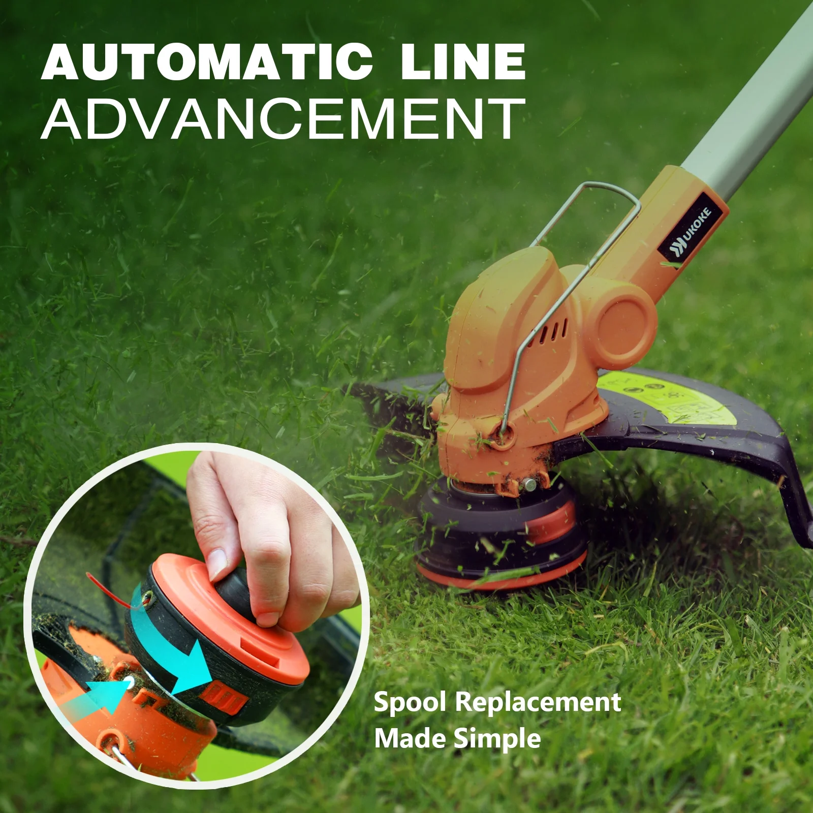 UKOKE ST2308 40V Professional Cordless Grass String Trimmer | Includes 2.0Ah Battery & Charger | 13-Inch Dual Line Feed | Brushless Motor | Ideal for Precision Lawn Trimming and Brush Cutting