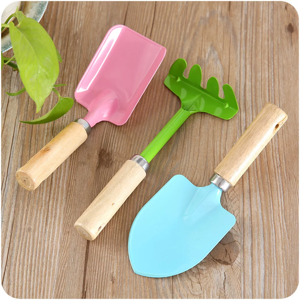Zonh DOITOOL 3Pcs Wooden Gardening Tool Set with Metal Trowel, Shovel, and Rake
