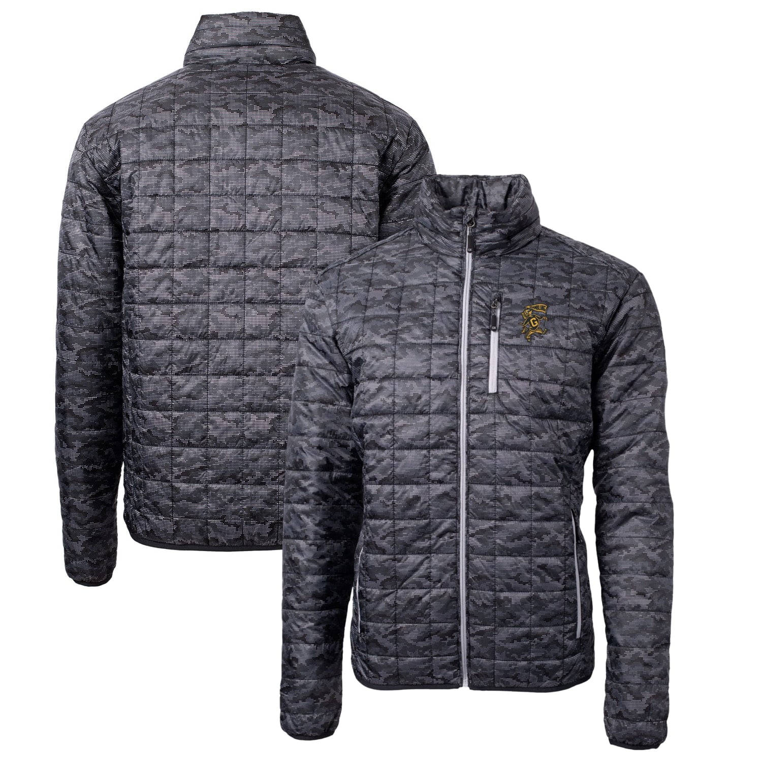 Cutter & Buck Black Grambling Tigers Primary Team Logo Rainier PrimaLoft Eco Insulated Printed Full-Zip Puffer Jacket