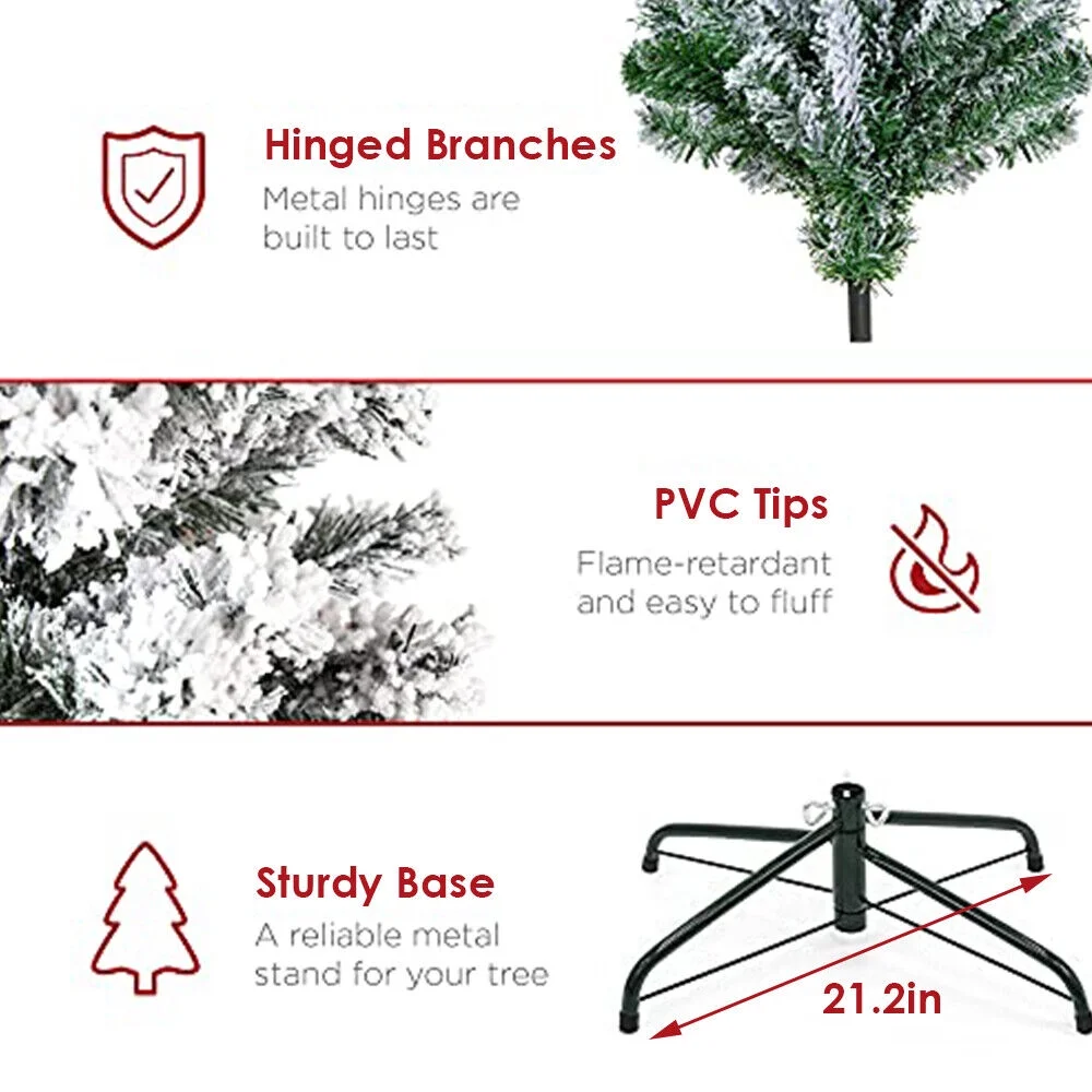 Roamrider 7.5ft Snow Flocked Christmas Tree Pre-Lit White Artificial Hinged Bushy Spruce