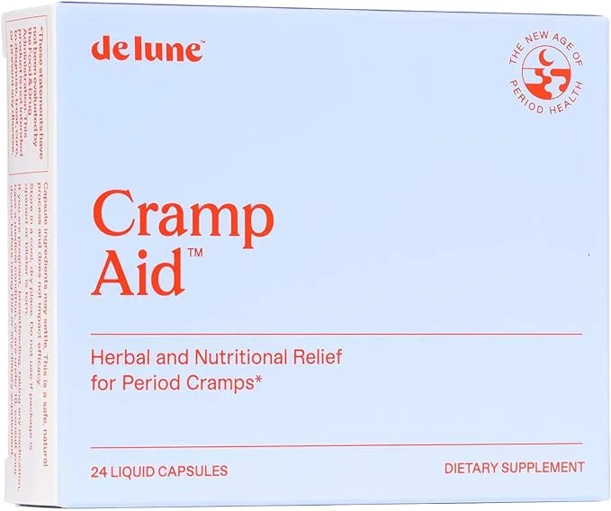 De Lune Cramp Aid, Menstrual Cramp Relief, Fast Acting, Vegan, Fenugreek, Ginger, Dong Quai, Calendula, Zinc for Women, Gluten Free, Vitamin B (24 Liquid Capsules)