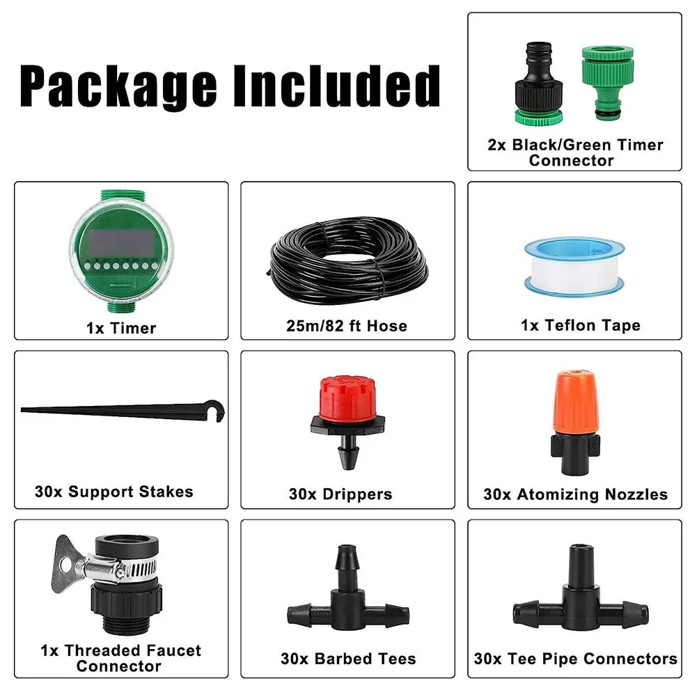 Drip Irrigation Kit with Timer, 158 Pcs Garden Irrigation with Adjustab