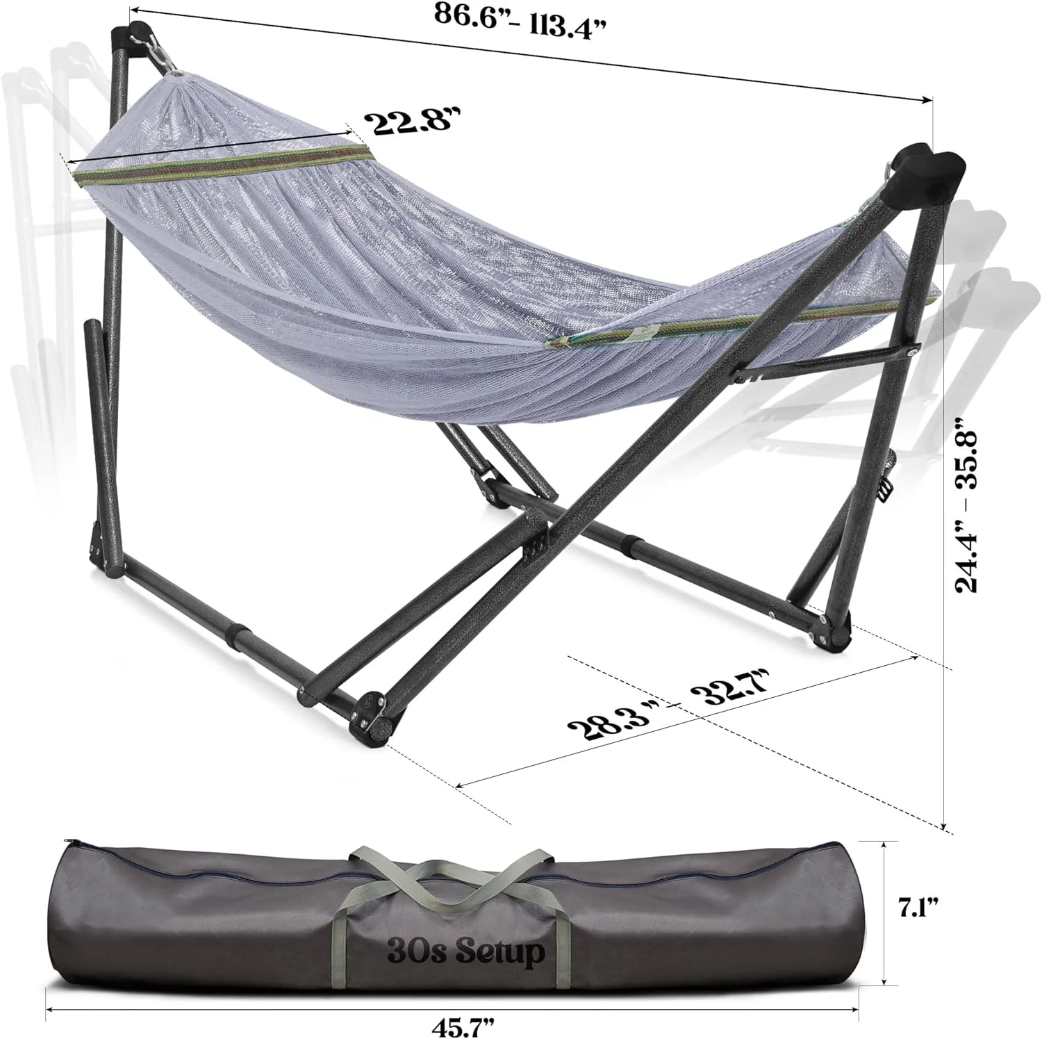 OUWI Uniki Hammock, Instant 30s Foldable Hammock Stand, 550 lbs Capacity Portable Hammock, 3-Year Warranty Sturdy Stand, Revolutionary Design No Screws Needed, Premium Carry Bag Included, Grey
