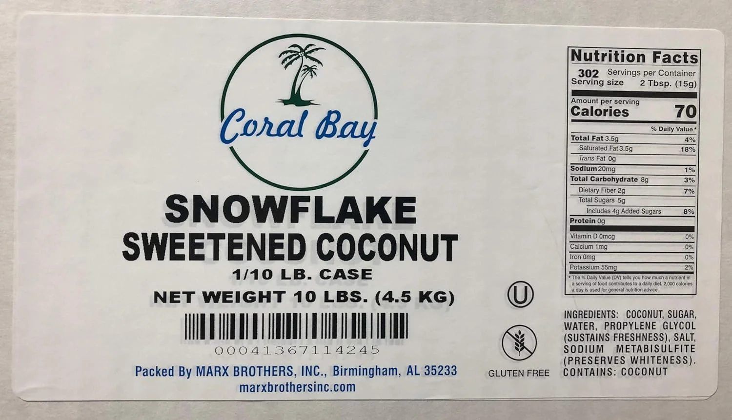 Sweetened Coconut, 10 Lb