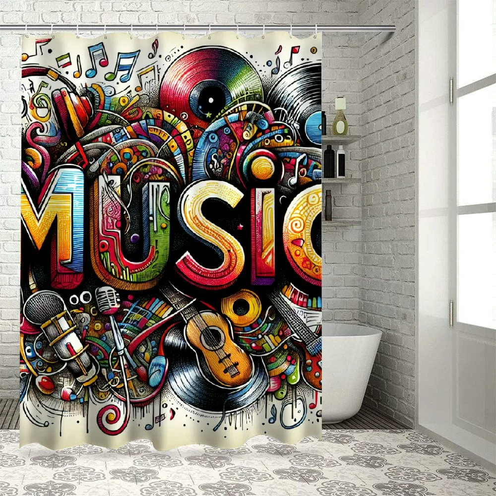 Dvbnli Street Art Wall Waterproof Shower Curtains Luxury Heavy Fabric Bathroom Shower Curtain Rock Music Hotel Home Dorm Bathtubs Decor Shower Curtain Machine Washable Grommet Curtain