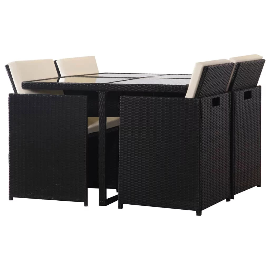 Andoer 5 Piece  Dining Set with Cushions Poly Rattan Black