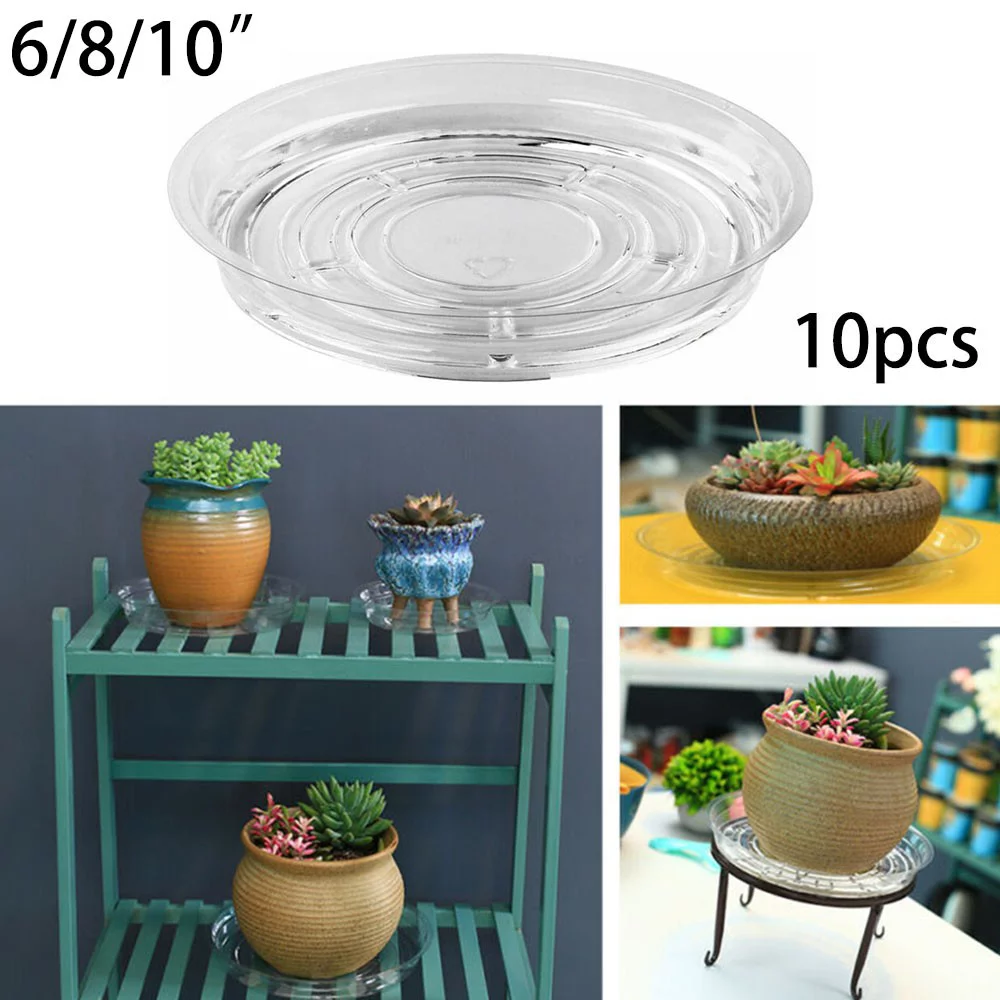 10pcs Garden Plant Saucer Drip Tray Round Pot Base Clear Snack Container PET