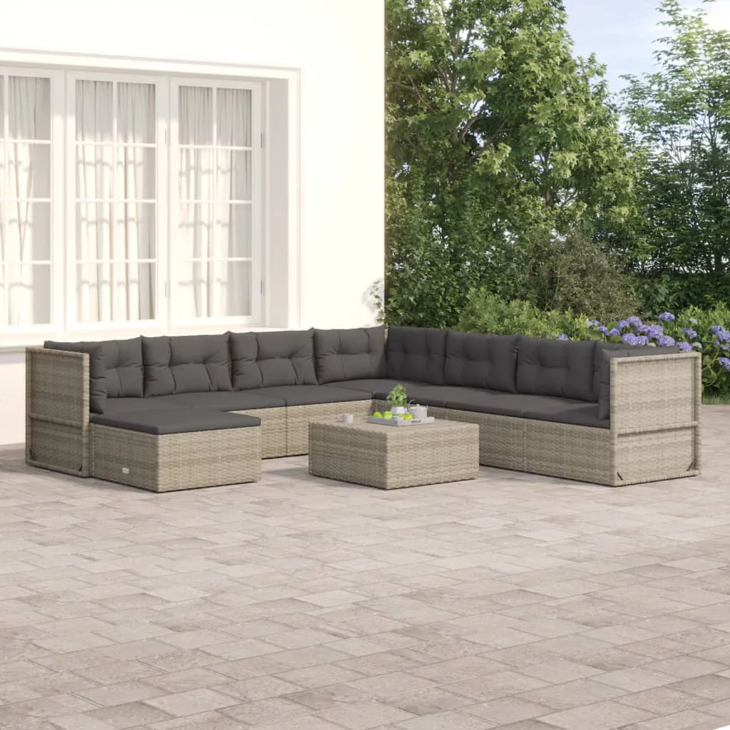 Tomshoo 8 Piece Patio Set with Cushions Gray Poly Rattan