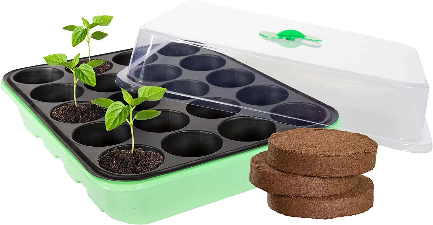 20 Cavity Seed Propagation Kits (2) – Complete with Fiber Soil and Ventilated Greenhouse Trays. Germinate Seeds in a Window or Under Lights for The Garden. Reusable Seedling Starter.