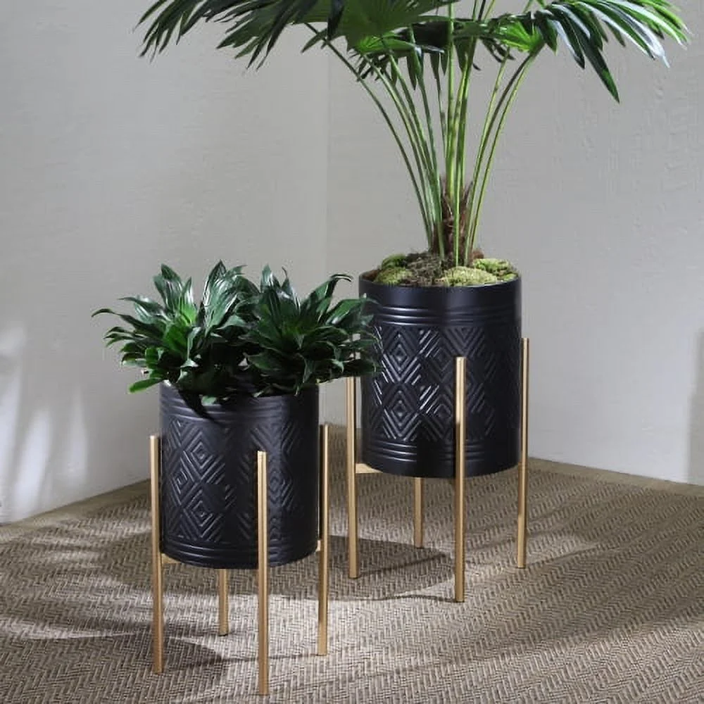 Buumin S/2 AZTEC PLANTER ON METAL STAND, BLACK/GOLD