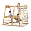 Fionafurn Wooden Toddler Playground Climbing Frame 7-in-1 Combo With Slide Indoor Swing Climbing Rock, Baby Family Amusement Park, Natural