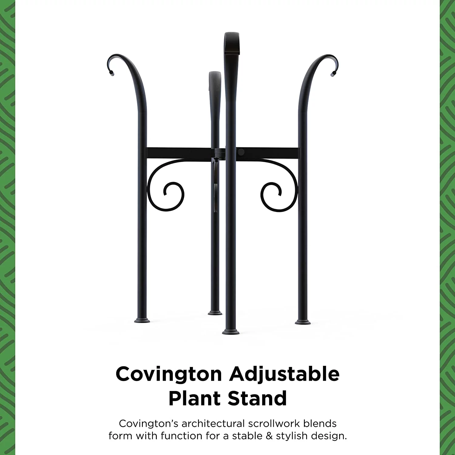 Covington Adjustable Metal Plant Stand Indoor Outdoor Planters Stand for Medium, Large Potted Plants, Rustic, Farmhouse, Mid Century, Single Plant Pot Holders, Textured Black