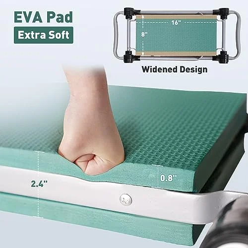 New Generation Garden Kneeler and Seat with Widen Soft EVA Pad Button-Press Design, Foldable and Lightweight, Garden Stool with Tool Bag, Green