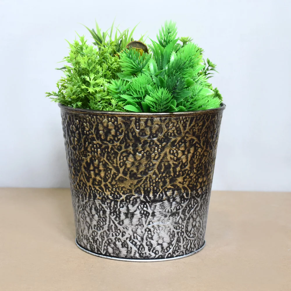 Handmade 100% Iron Round Modern Dusty Light Copper Coated Color 4.5 x 6.7 Inches Planters Pot 1013