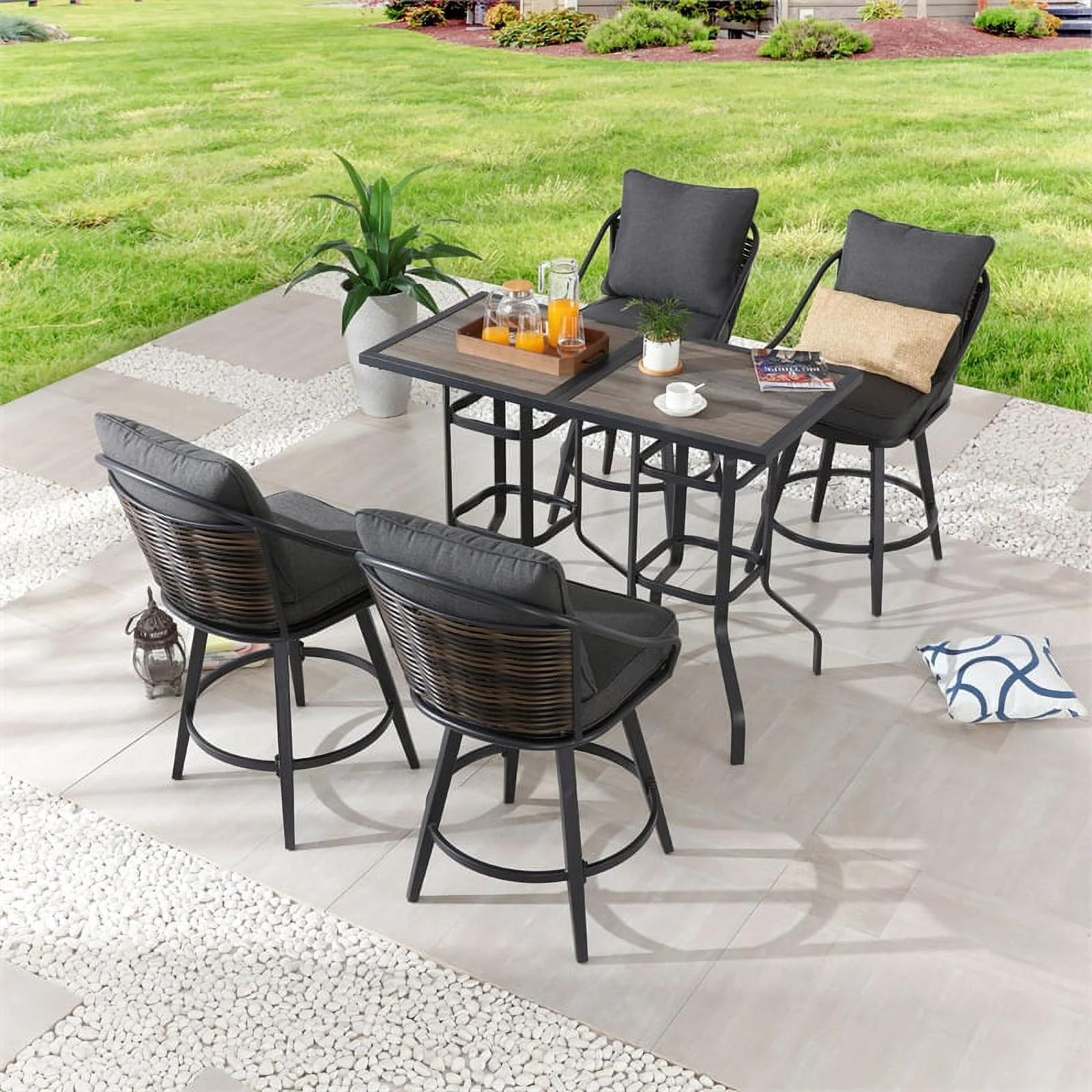 Patio Festival Metal 6-Piece Outdoor Dining Set in Gray Finish