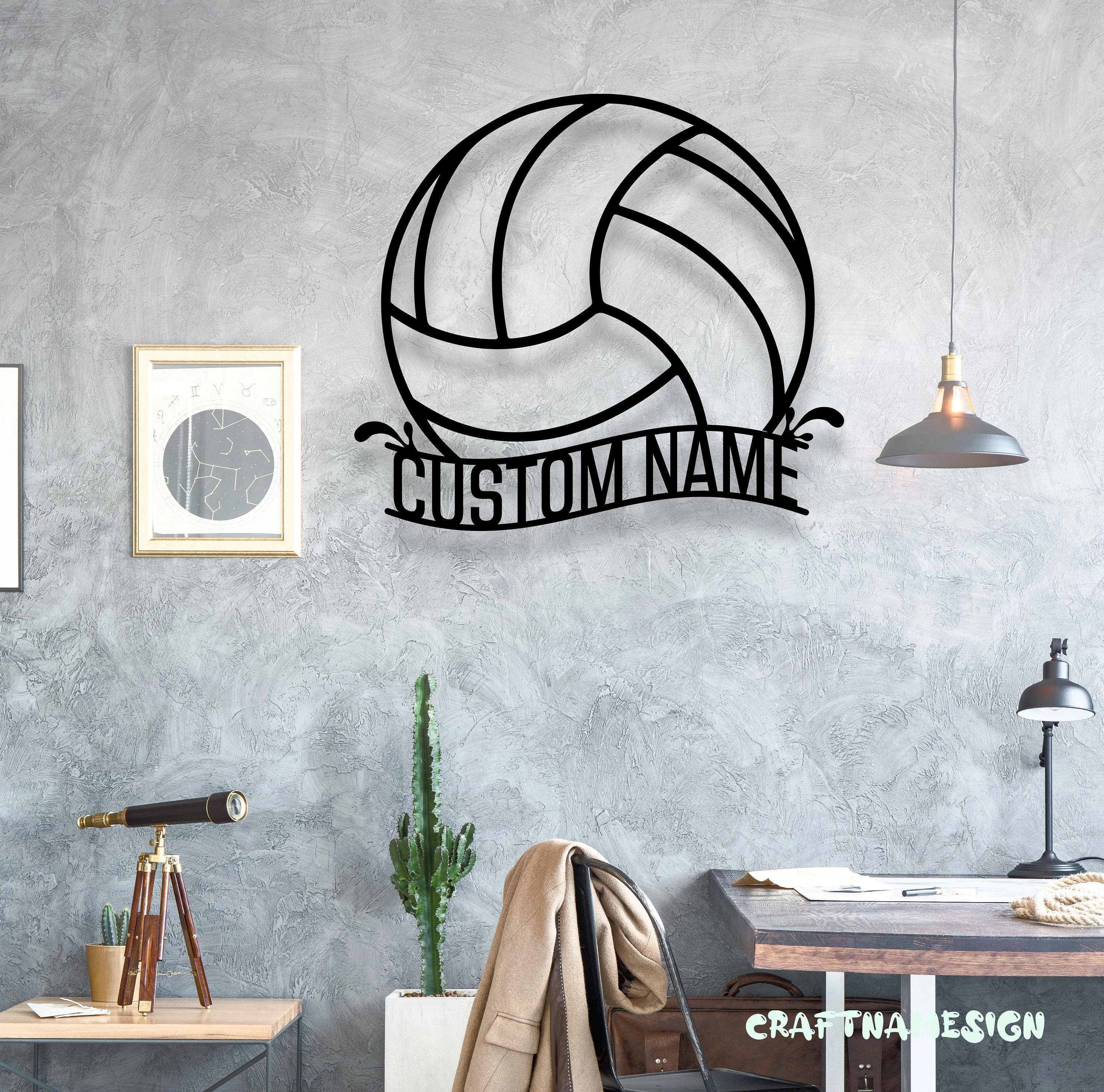 Craftnamesign Custom Water Polo Ball Metal Wall Art LED Light, Personalized Player Name Sign