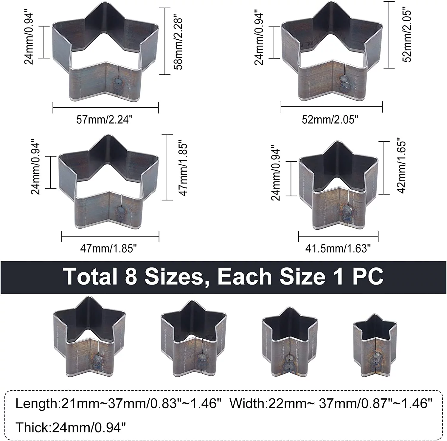 8 pcs High Carbon Steel One Hole Hollow Punch Cutter Set8 Sizes Star Shape Leather Cutting Dies Cutter Tool Cutting Mold Punching Die Set for DIY Leather Craft