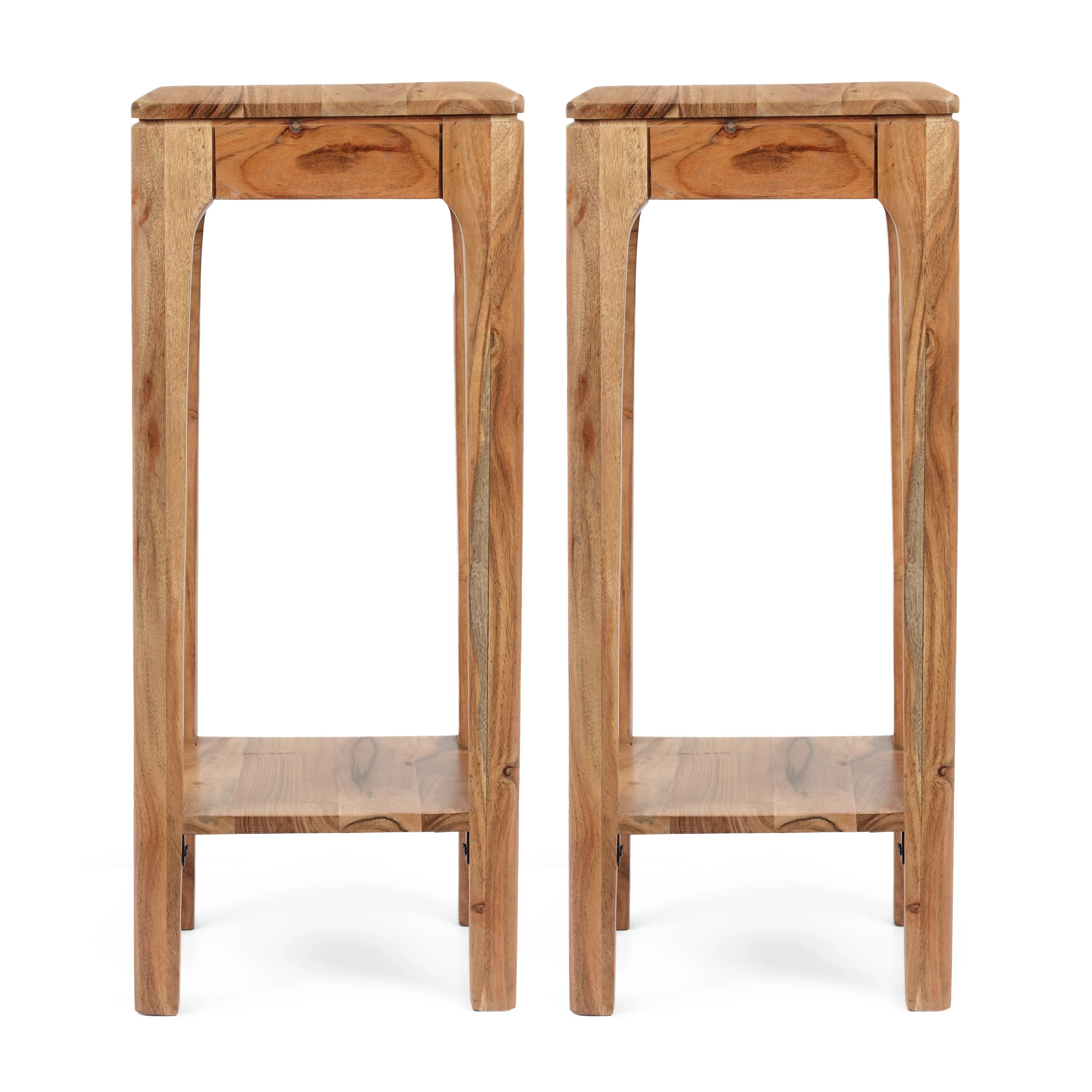GDF Studio Judith Mid Century Modern Handmade Acacia Wood Plant Stands, Set of 2, Natural