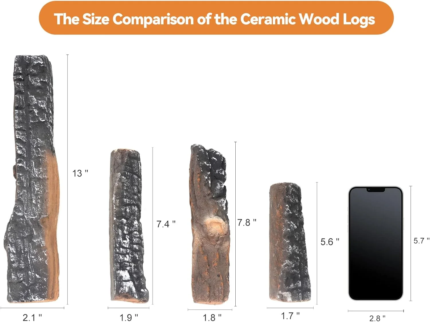 Gas Fireplace Logs - 4 Small Pcs Ceramic Wood Logs and Accessories for All Types of Indoor Gas Inserts, Ventless & Vent Free, Propane, Gel, Ethanol, Electric or Outdoor Fireplaces & Fire Pits