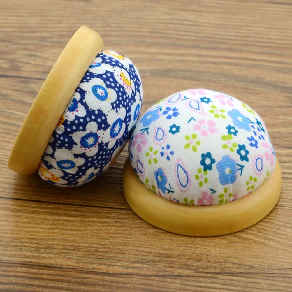 2PC Wooden Bottom Cotton Pin Cushion Flower Sewing Pin Cushions Needles Pincushions for Handy Needlework DIY Craft (Assorted Pat
