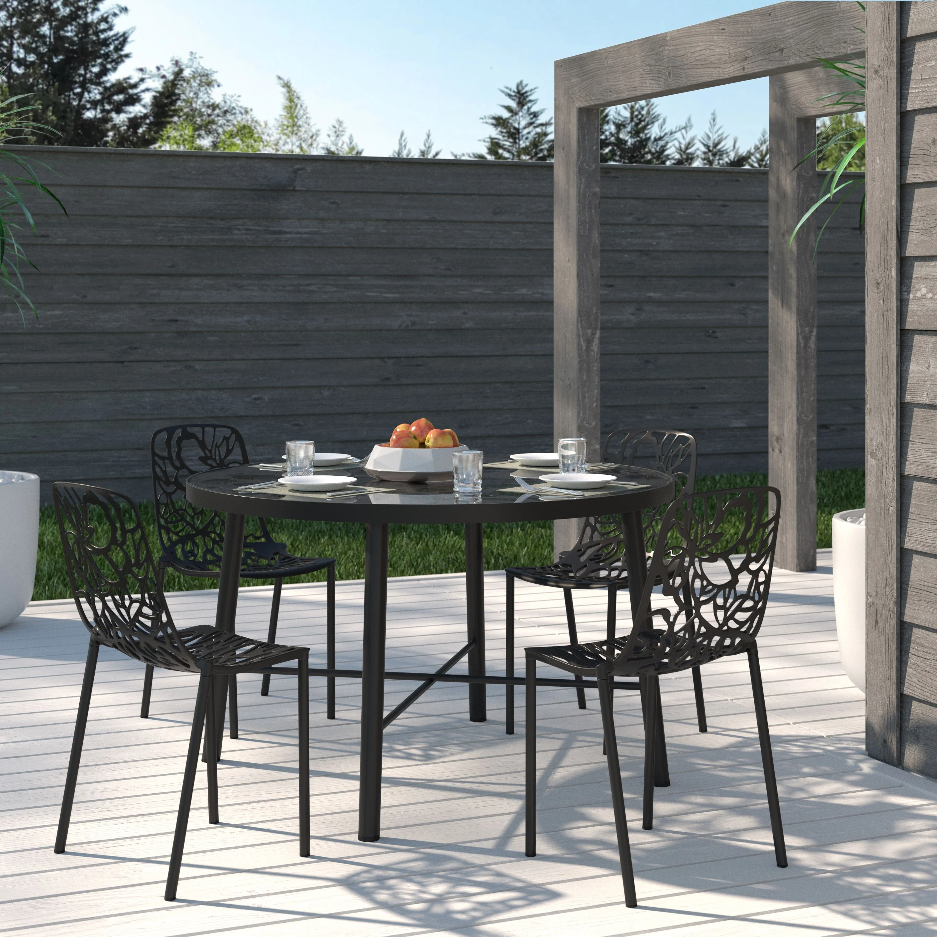 LeisureMod Devon Modern Aluminum Outdoor Dining Chair set of 4 in Black